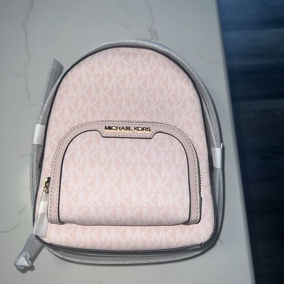 Michael Kors Jaycee Extra Small Zip Pocket Backpack Brown Mk Light Powder Blush - Picture 1 of 8